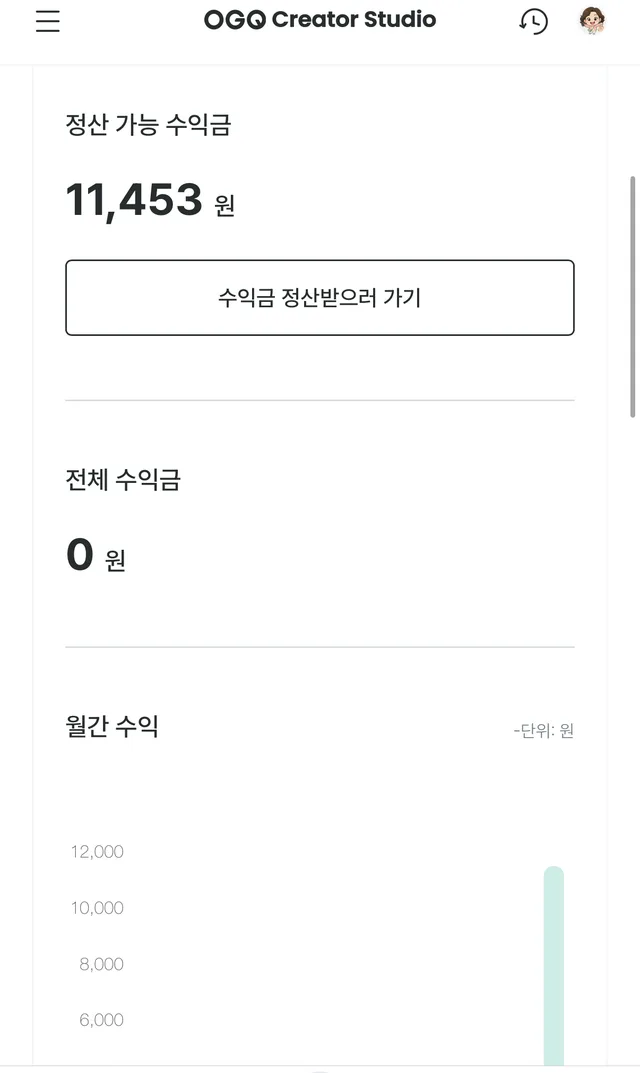 정산 가능 수익금 11,453원